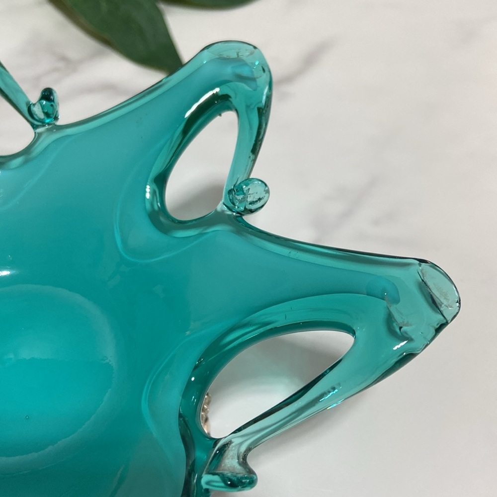 Small Murano Footed Glass Bowl Dish Glass Trinket Tray With Silver Fruit Stand - Picture 9 of 17